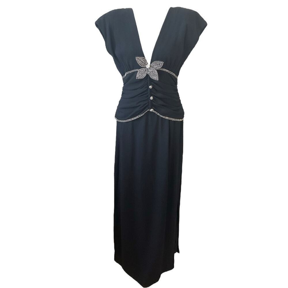 Vintage Carolyne Roehm Rhinestone Black Gown Size 12